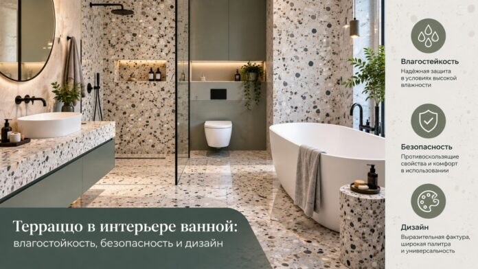 Терраццо в интерьере ванной: влагостойкость, безопасность и дизайн